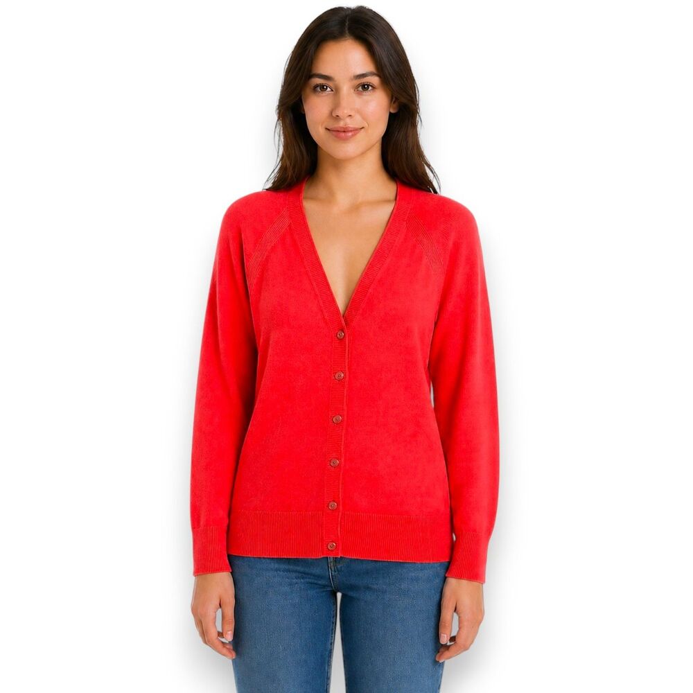 Talbots Longline Cardigan Size Medium Long Sleeve Red
